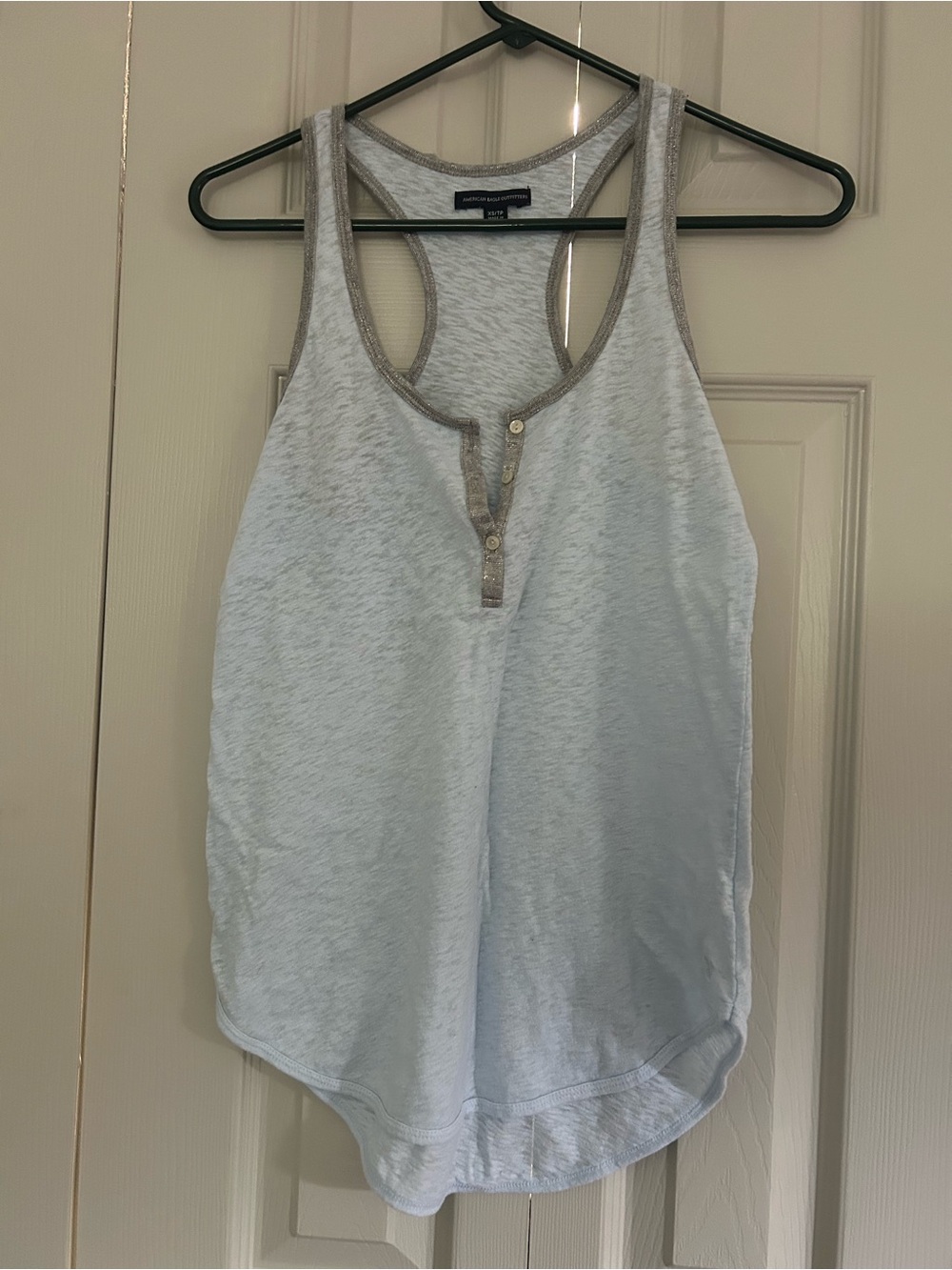 American Eagle Outfitters Light Blue Tank with Heathered Gray Trim